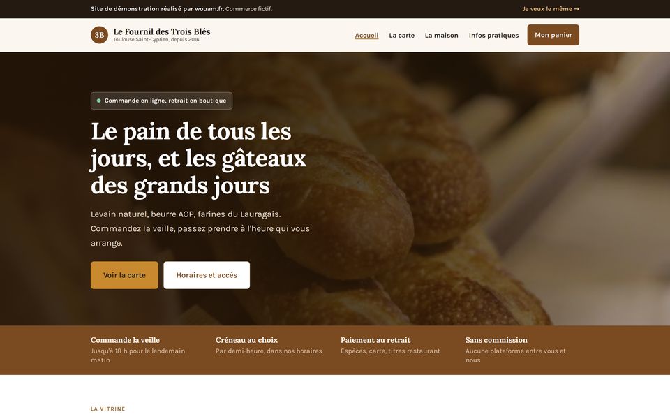 Capture du site de démonstration Le Fournil des Trois Blés