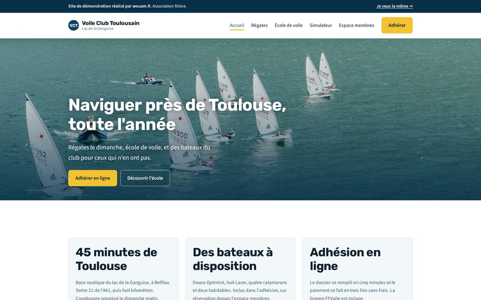 Capture du site de démonstration Voile Club Toulousain